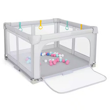 Large Baby Playpen 50 In. X 50 In. Playset with Zipper Gate 50-Ocean Balls and 4