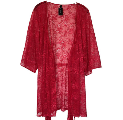 Blush Deception Lace Kimono Robe Womens L/XL RED Romantic Sheer Lingerie NWT $98