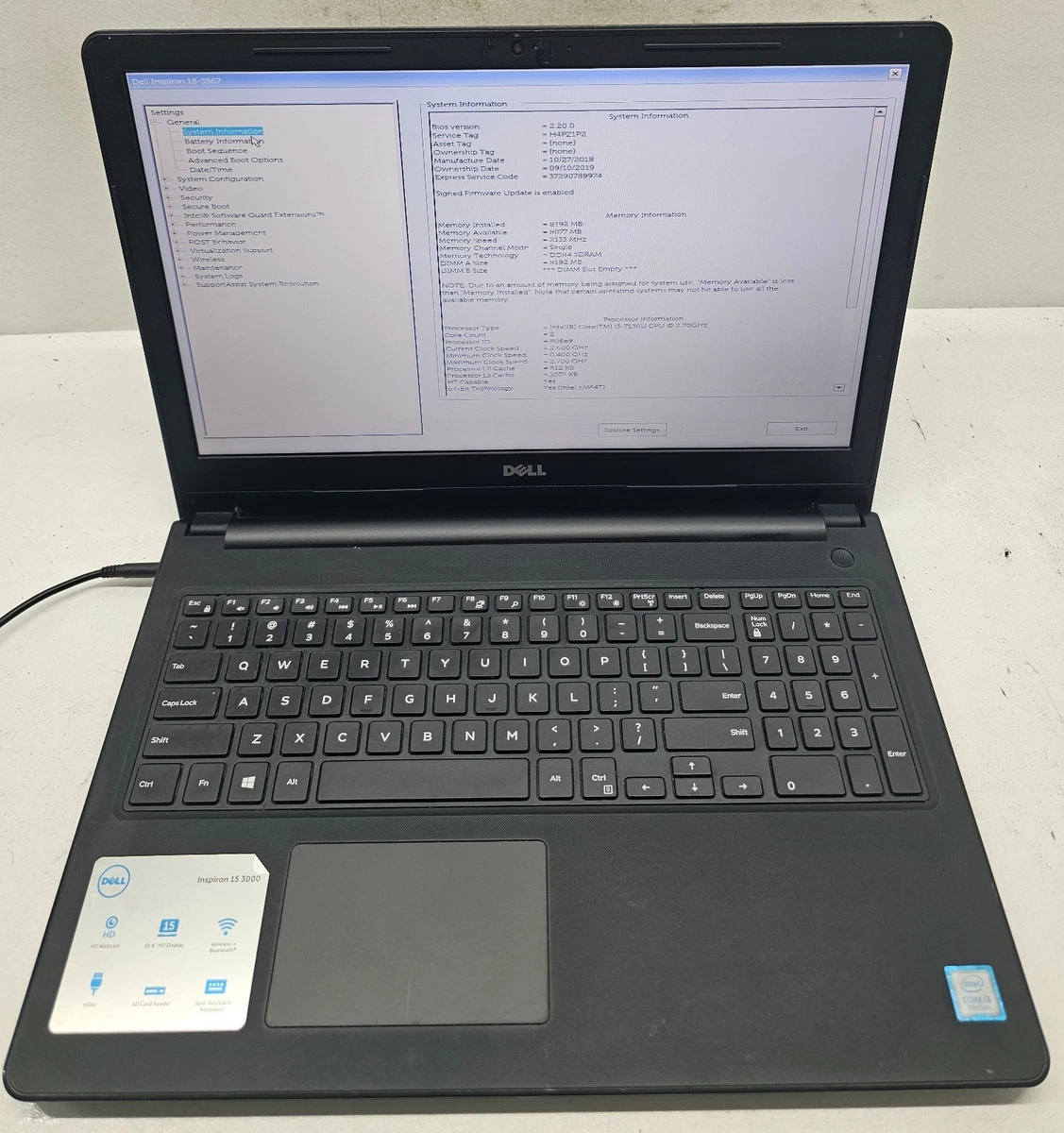 Dell Inspiron 15 3567 8 GB RAM PC 2.50-2.99 GHz Processor Speed