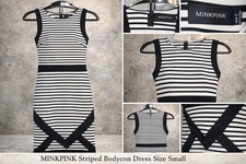 MINKPINK Black White Striped Bodycon Dress Womens Small Sleeveless Zip Back