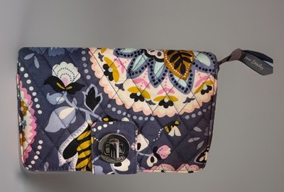 New Vera Bradley Wallet Clutch Blue with Floral Design Womens Designer
