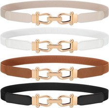 4 Pack Women Skinny Elastic Waist Belt Gold Buckle Stretchy Thin Belt for Jea...