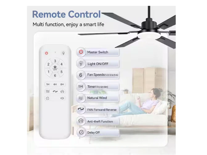 Breezary Larrisa 52" Black Ceiling Fan Integrated LED Light Remote Control - Image 4 of 4