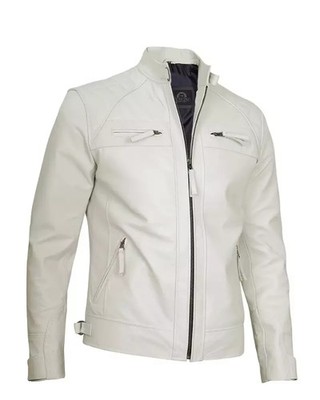 Mens Classic Cafe Racer Biker Quilted Leather Jacket