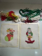 VINTAGE NEEDLEOINT CANVAS CHRISTMAS STOCKING AND MRS CLAUS 13 CT