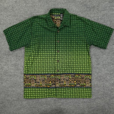 No Boundaries Shirt Mens XL Green Tiki Hawaiian Graphic Short