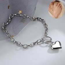 Heart Pendant Silver Plated Chain Necklace Bracelet Set Women Jewellery