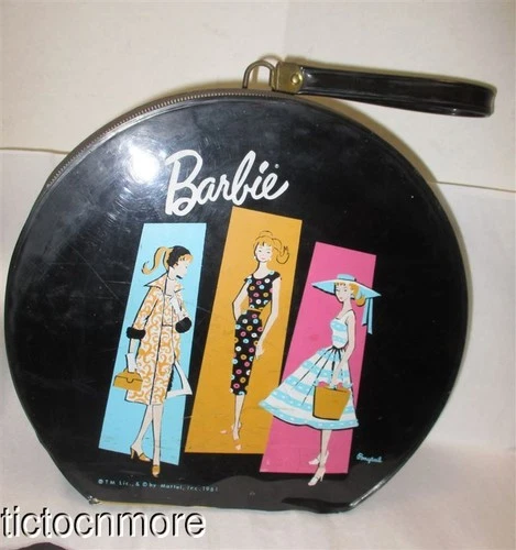 VINTAGE EARLY BARBIE PONYTAIL APPLE SHEATH DOLL ROUND TRAIN CASE STARBURST
