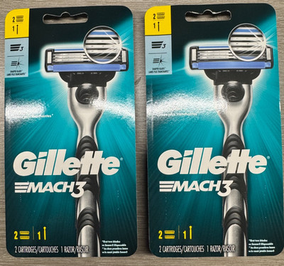 2 Gillette Mach3 RAZOR HANDLE/4 CARTRIDGE REFILLS TOTAL GIFT NEW SEALED