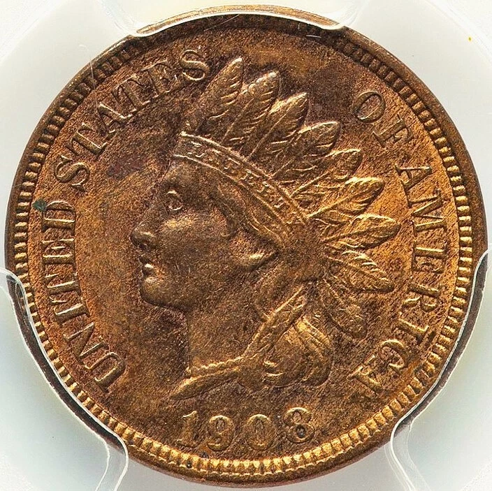 MS 64 Graded 1908 Year Indian Head Small Cents (1859-1909) for
