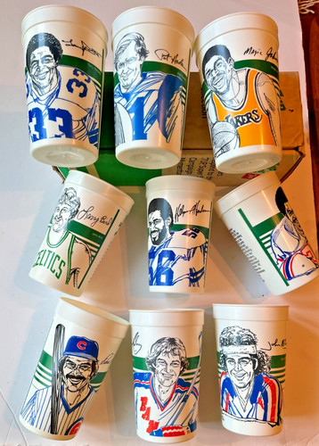 7UP Promotion collectors 9 Box cup set, Bird, Magic, Campbell, McEnroe, & MORE