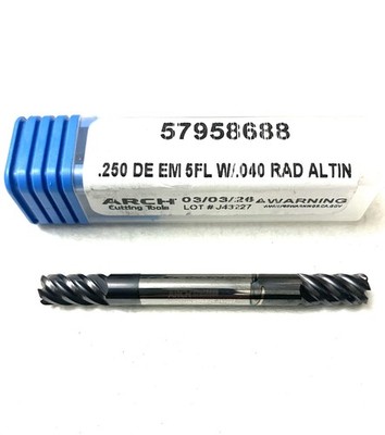 ARCH 1/4'' 5FL Corner Radius End Mill .040R Double End AlTiN Solid Carbide