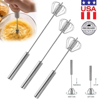 3x Egg Whisk, Upgraded Stainless Steel Semi Automatic Whisk Hand Wisk Egg Beater