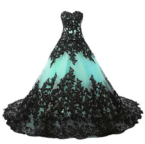 Bridal Dress Strapless Black Wedding Dress Tulle Lace Stickers Wedding Dress- - Picture 22 of 30