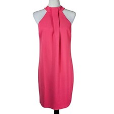 Trina Turk Grove High Neck Crepe Shift Dress Sz 0 Pink Pleated Halter Feminine