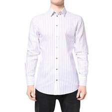 DOLCE & GABBANA Shirt White Stripes Cotton GOLD Formal Dress 40/US15.75/M 400usd