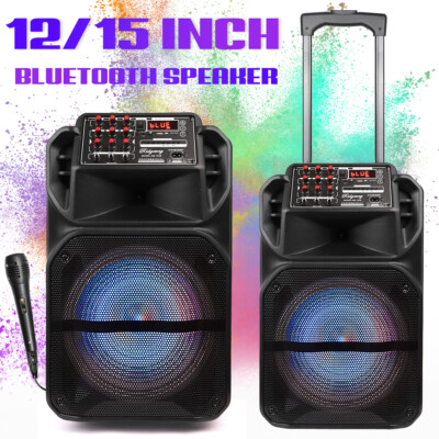 LOUD Portable Bluetooth Speaker 12'' 15'' Subwoofer Heavy Bass Stereo Sound w/ Mic