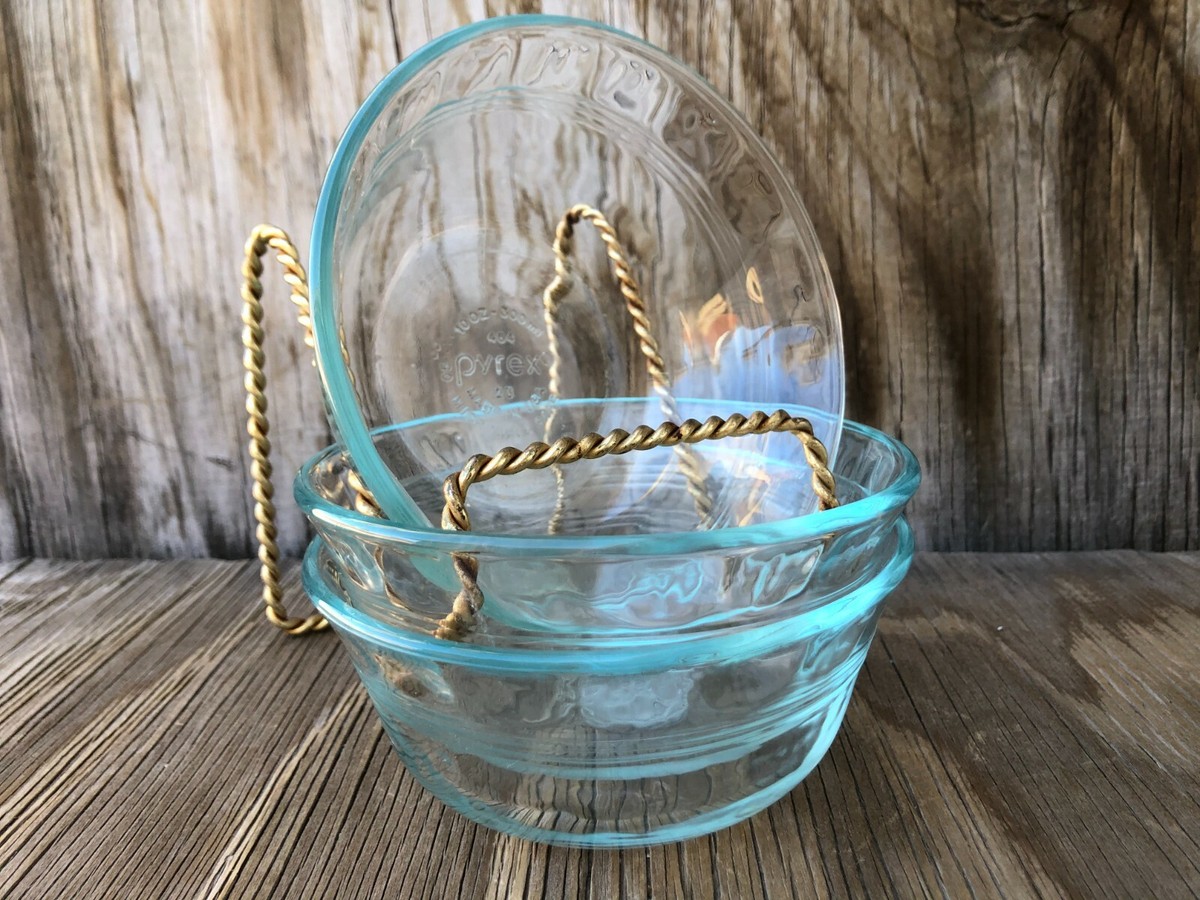 Pyrex Blue Tint Clear Glass 10 300 Custard Cups Bowls Set