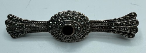 FAS 925 STERLING SILVER WITH ONYX AND MARCASITE PIN