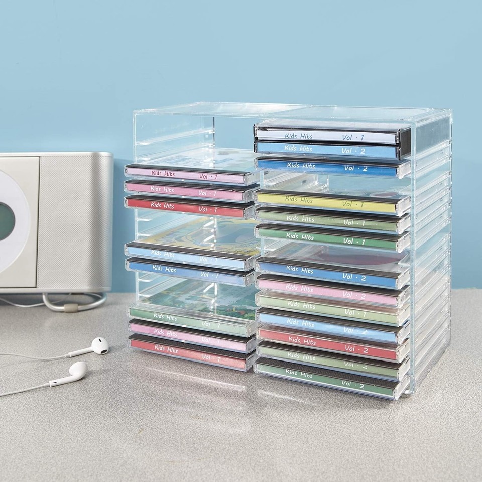 Stackable CD/DVD Multimedia Holder, Media Storage Rack, Clear Plastic ...