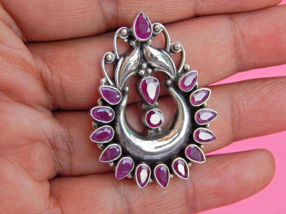 Pendiente Rubí Natural Plata de Ley 925 Boda Tachuelas Joyería Vintage Regalo Foto 2 de 4