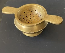 Vintage Brass Tea Strainer with Stand