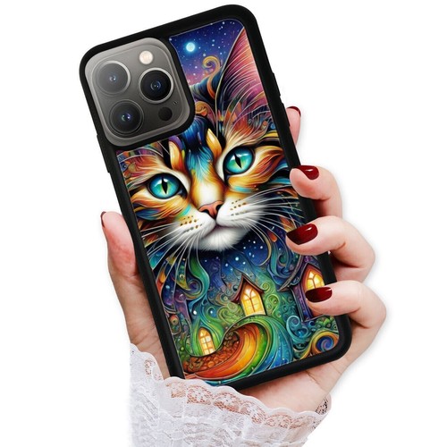 Rainbow Magical Fractal Cat For iPhone SE XS XR Max 5 6 7 8 Plus Protective Case - Picture 22 of 25