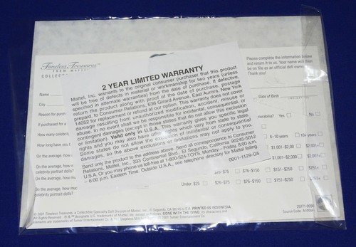 Barbie certificat d'authenticité Gone with the wind "The drapery dress" 2001 - Afbeelding 2 van 4
