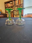 2 Footed Green and Clear Aperitif Glasses — photo 2