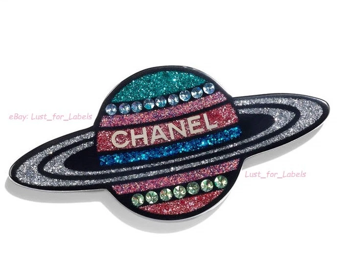 17K CHANEL Multicolor Brooch Glitter Crystal Saturn Space Planet Pin NWT 2017