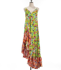 MSGM NWT V-Neck Asymmetrical Ruffle Dress Size 40 US 6 in Green/Multi Floral