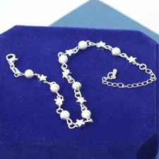 Womens 925 Sterling Silver Star And Beaded Adjustable Anklet Ankle Bracelet