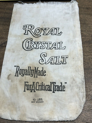 Royal Crystal Table Salt  10lb. Cloth Sack/Bag ~ Two  sided ~ 14'' X 8.5''