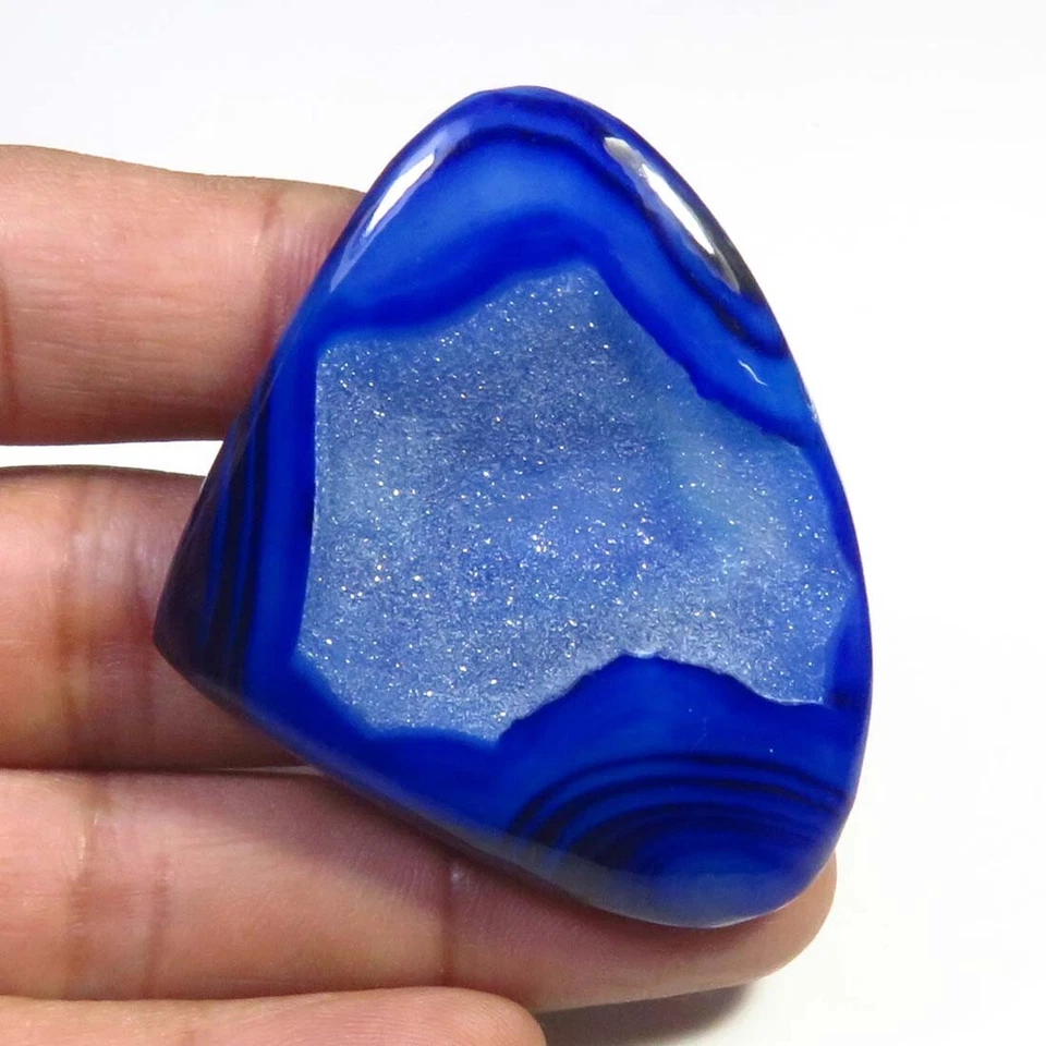 Cabinas de ágata de ónix azul teñido 50x40x6 mm geoda de ónix natural gemas druzy 81 cts OND-1759 Foto 2 de 4