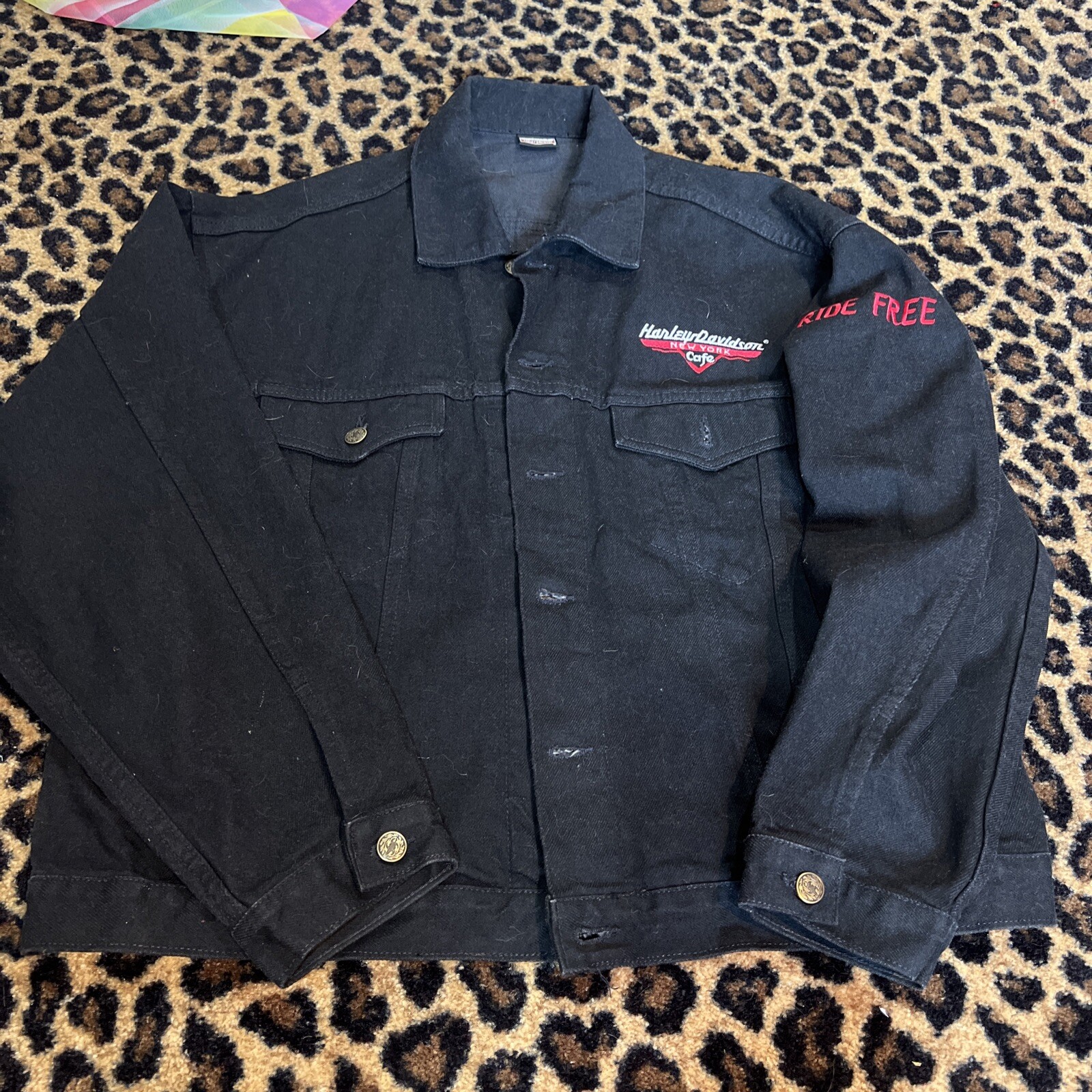 harley davidson cafe black Jean jacket xl Gem