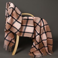 Etole châle, large écharpe camel/rose poudré plaid  100% cachemire top qualité