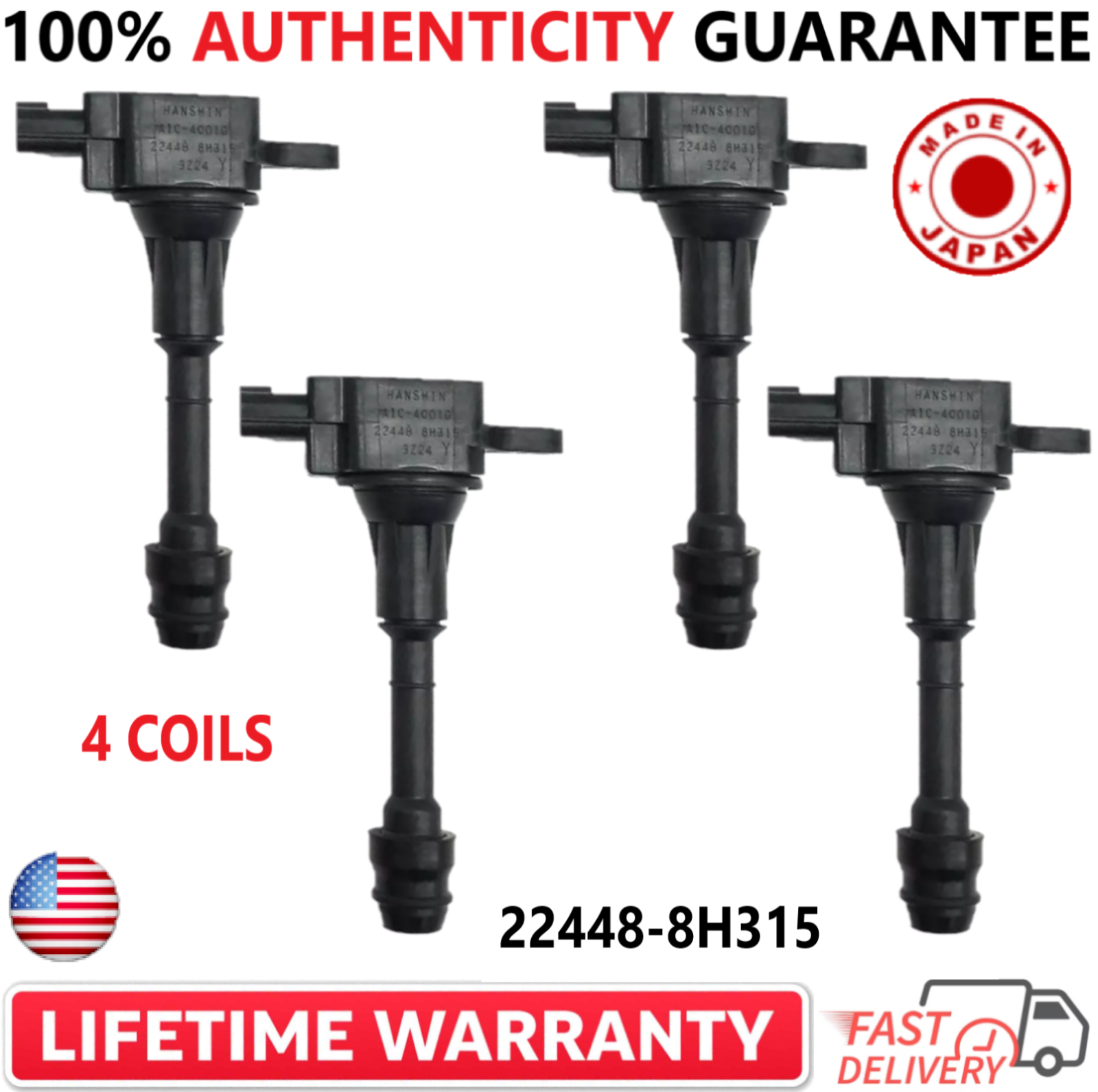 x4 OEM Nissan Ignition Coils For 2002-13 Nissan, Altima, Sentra X-Trail 2.5L I4