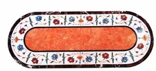 2.5'x5' Marble Dining Table Top Rare Marquetry Orange Stone Inlay Patio Art Deco