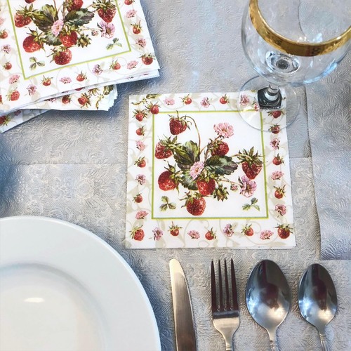 Strawberry Napkins 20-ct 3-ply 13x13 Floral Mother's Day White Red Green - Picture 8 of 9