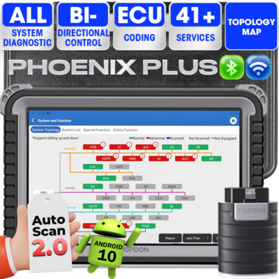 2025new TOPDON PHOENIX PLUS Lite 3 Scanner Full System Diagnostic ECU Key Coding