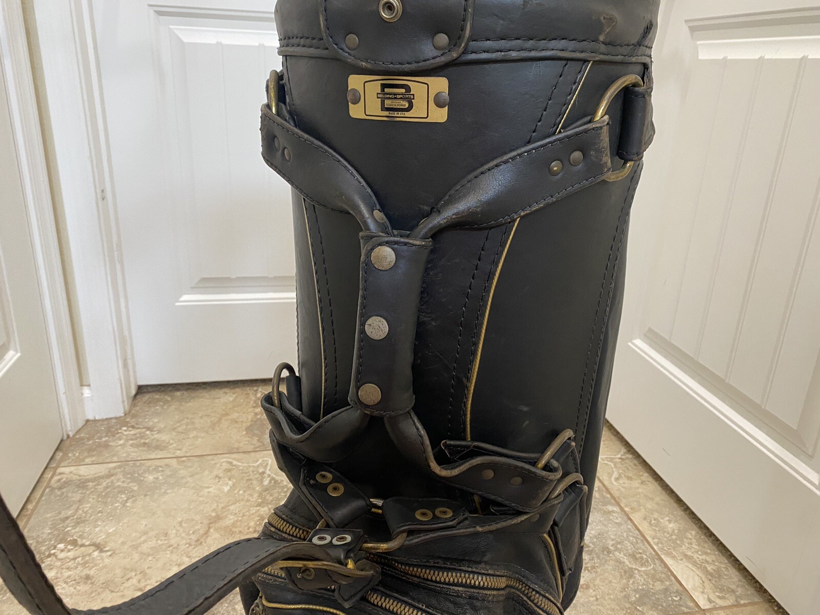 RARE Vintage Belding Sports GENUINE KANGAROO LEATHER GOLF BAG BLACK 10