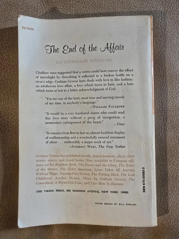 Vintage 1972 The End of the Affair by Graham Greene - Softcover - Viking Press - Image 2 of 4