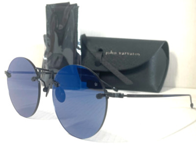 JOHN VARVATOS ARTISAN  V525 MATTE BLACK/BLUE MIRROR LENS SUNGLASSES 51-20 JAPAN!