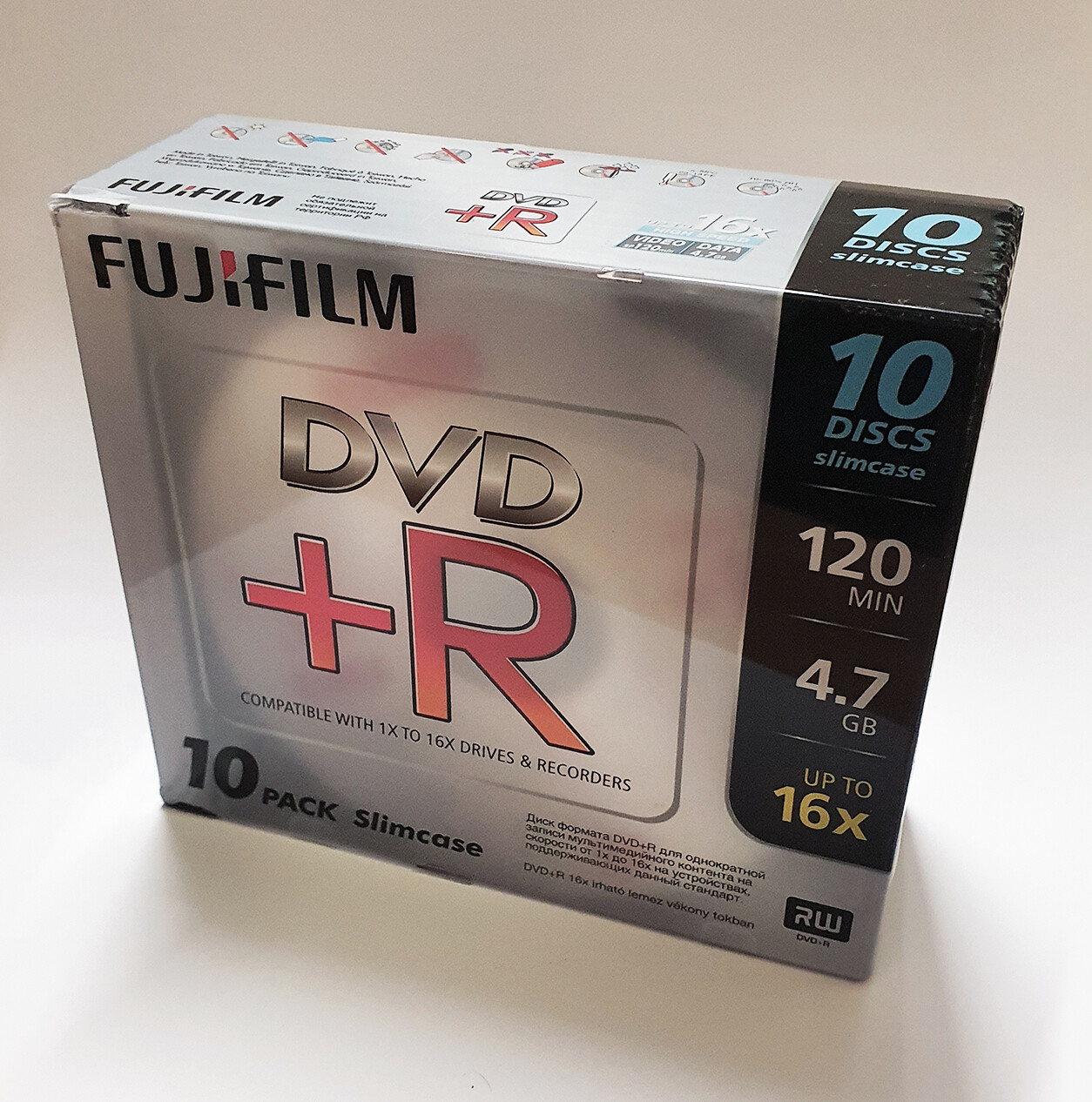 Fujifilm DVD+R Blank DVDs - 4.7GB - Upto 16x Speed - Slim Jewel Case - 10 Pack