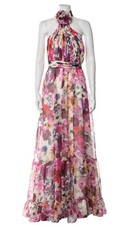 Mac Duggal Womens White Chiffon Floral Halter Evening Dress Gown NWT