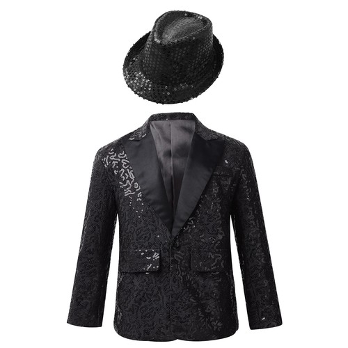 Kids Boys Jacket With Hat Sparkly Gentleman Outfit Fake Flap Pockets Lapel Coat - Picture 28 of 60