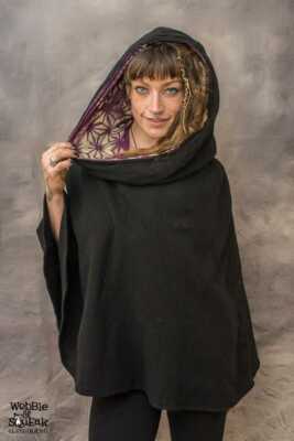 MANDALA JEDI PONCHO Wolle warme Blume des Lebens Hippie Pixie Psytrance Hippie Kleidung