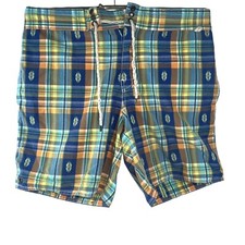 Mens POLO Ralph Lauren Swim Trunks Rope Belt Multi-color Plaid Size Large