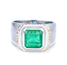 Emerald Octagon Cut Gemstone With 925 Sterling Silver Ring For Men's 61