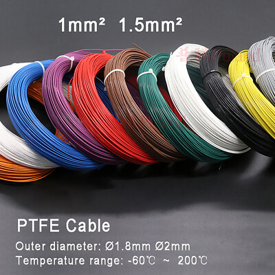 PTFE Cable Wire 1mm² Ø1.8mm, 1.5mm² Ø2mm Flexible Silver Plated Copper Stranded